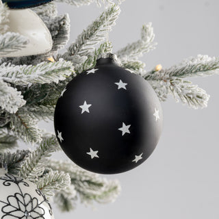 Black Ball Ornament with White Star - Joy By