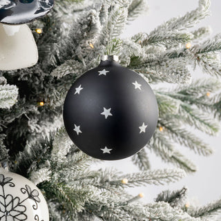 Black Ball Ornament with White Star - Joy By