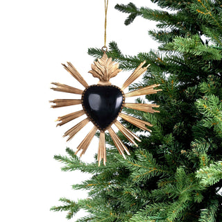 Black & Gold Hang hammered heart Ornament - Joy By