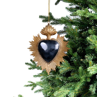 Black & Gold Hang hammered heart Ornament - Joy By