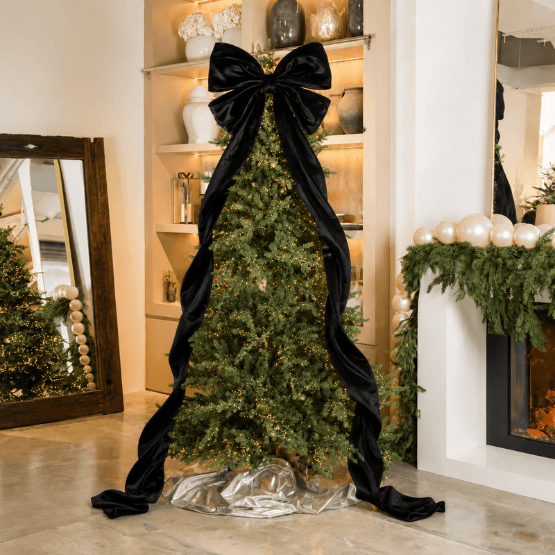 Black Velvet Large Bow Topper with extra long tales - Joy By