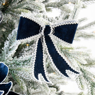 Blue Velvet Bow With White Lace Lining - Joy By