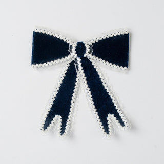 Blue Velvet Bow With White Lace Lining - Joy By