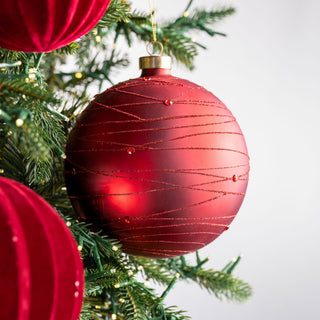 Burgundy Ball Ornament with Glitter & Rhinestone Detail - Joy By