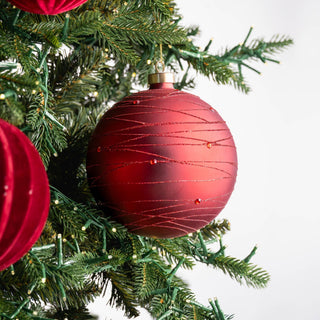 Burgundy Ball Ornament with Glitter & Rhinestone Detail - Joy By