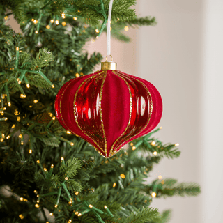 Burgundy & Champagne Onion Glass Ornament with Glitter - Joy By