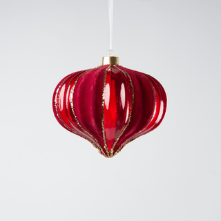 Burgundy & Champagne Onion Glass Ornament with Glitter - Joy By