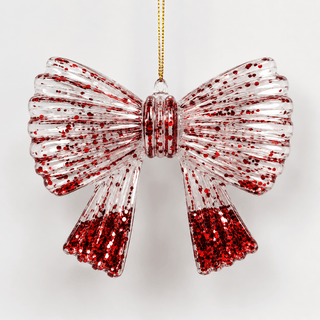 Burgundy Clear Glass Hanging Bow Ornament - Joy By