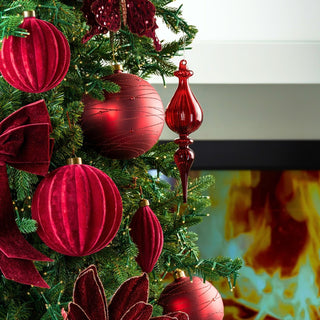 Burgundy Flocked Ball Ornament - Joy By