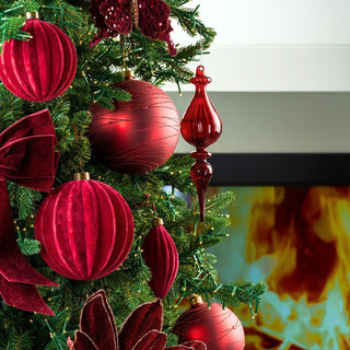 Burgundy Flocked Ball Ornament 5", Set of 6