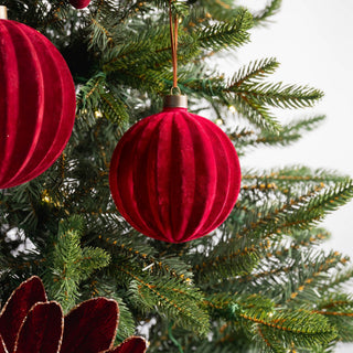Burgundy Flocked Ball Ornament 5", Set of 6