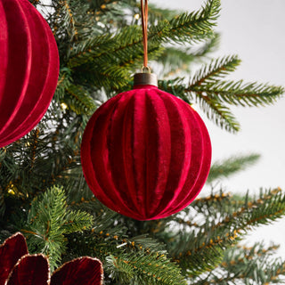 Burgundy Flocked Ball Ornament 5", Set of 6