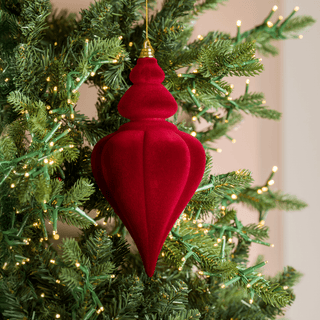 Burgundy Flocked Finial Ornament 10" - Joy By