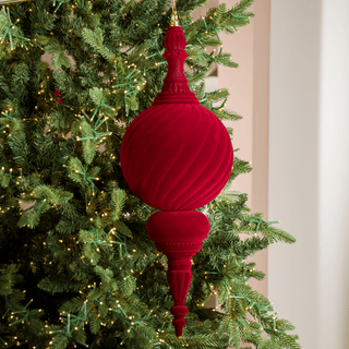 Burgundy Flocked Finial Ornament 23" - Joy By