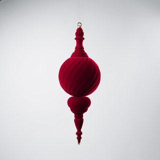Burgundy Flocked Finial Ornament 23" - Joy By