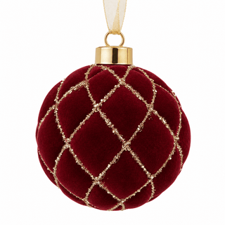 Burgundy Flocked Glass Ornament 4" - Joy By