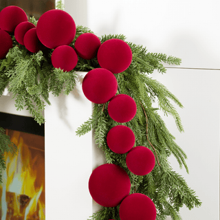 Burgundy Flocked Mixed Ornament Garland 6" - Joy By