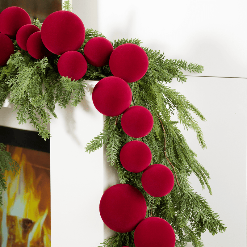 Burgundy Flocked Mixed Ornament Garland 6" - Joy By
