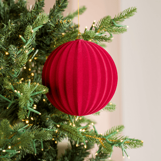 Burgundy Flocked Round Ornament - Joy By