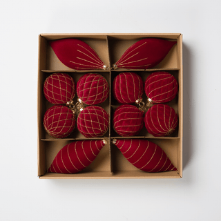 Burgundy Flocked Shatterproof 12-Piece Ornament Set - Joy By