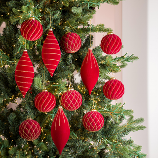 Burgundy Flocked Shatterproof 12-Piece Ornament Set - Joy By
