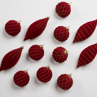 Burgundy Flocked Shatterproof 12-Piece Ornament Set - Joy By