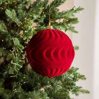 Burgundy Flocked Water Ripple Ball Ornament 8" - Joy By