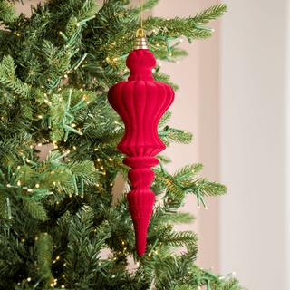 Burgundy Flocked Wire Finial Ornament 12" - Joy By