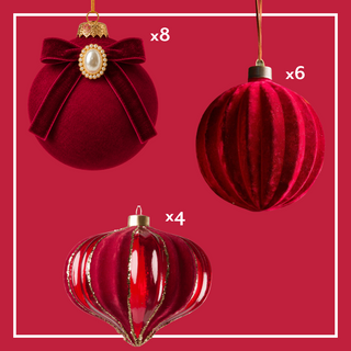The Burgundy Ornament Set: 18 ornaments, with the quantity of each