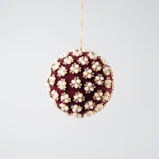 Burgundy Pearl & Rhinestone Velvet Ornament - Joy By