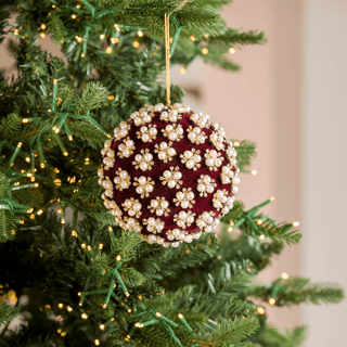 Burgundy Pearl & Rhinestone Velvet Ornament - Joy By