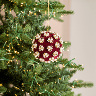 Burgundy Pearl & Rhinestone Velvet Ornament - Joy By