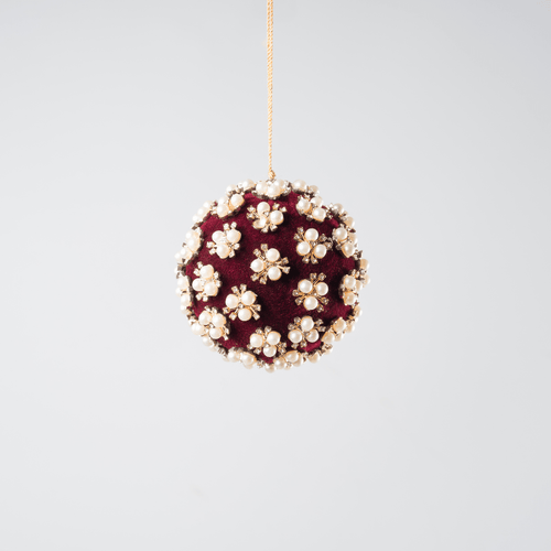 Burgundy Pearl & Rhinestone Velvet Ornament - Joy By