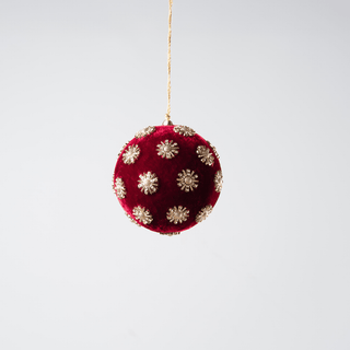 Burgundy Sunflower Rhinestone Velvet 4" Ball Ornament - Joy By
