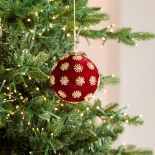 Burgundy Sunflower Rhinestone Velvet 4" Ball Ornament - Joy By
