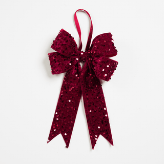 Burgundy Velvet Bow with Sequin Detail - Joy By