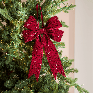 Burgundy Velvet Bow with Sequin Detail - Joy By