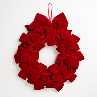 Burgundy Velvet Bow Wreath 18" - Joy By