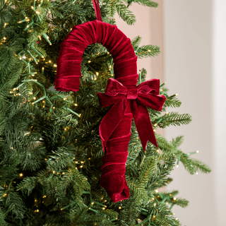 Burgundy Velvet Candy Cane Ornament - Joy By