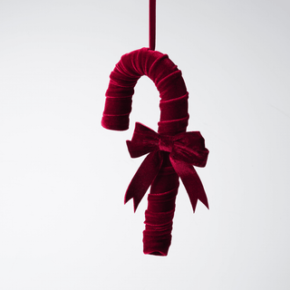 Burgundy Velvet Candy Cane Ornament - Joy By