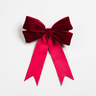 Burgundy Velvet Clip-On Bow Ornament - Joy By