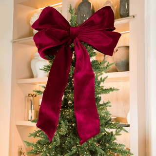 Burgundy Velvet Festive Bow Topper - Joy By