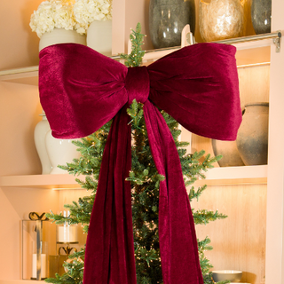 Burgundy Velvet Large Padded Bow Topper with Tails - Joy By