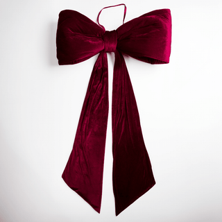 Burgundy Velvet Large Padded Bow Topper with Tails - Joy By