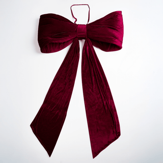 Burgundy Velvet Large Padded Bow Topper with Tails - Joy By