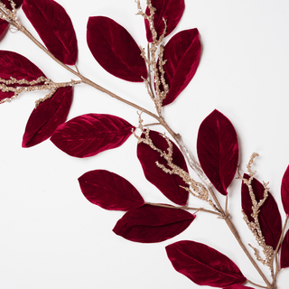 Burgundy Velvet Magnolia Garland with Champagne Detail - Joy By