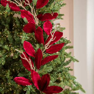 Burgundy Velvet Magnolia Garland with Champagne Detail - Joy By