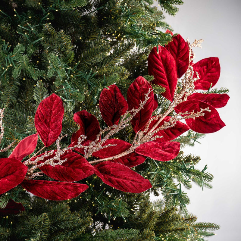 Burgundy Velvet Magnolia Leaf Garland with Champagne Branches