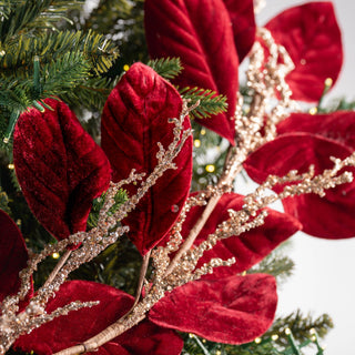 Burgundy Velvet Magnolia Leaf Garland with Champagne Branches - Joy By