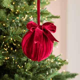 Burgundy Velvet Ornament with Bow 4" - Joy By